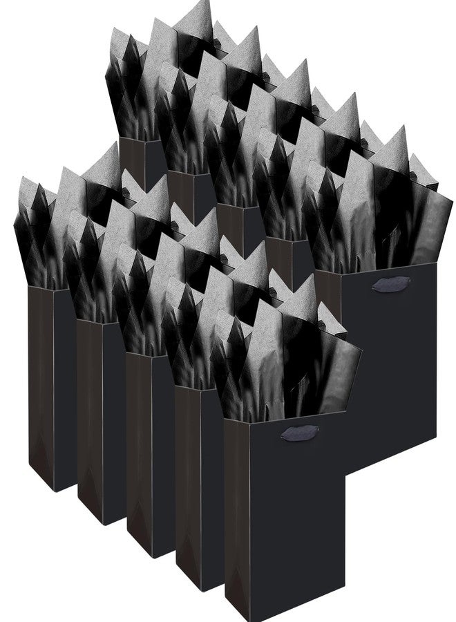 qiqee 10PCS Black Mini Gift Bags with Tissue Paper Handles 6.3"x4.7"x2.4" Small Size Present Party Favor （10pcs Bags,20pcs Tissue Paper ） - Image 1